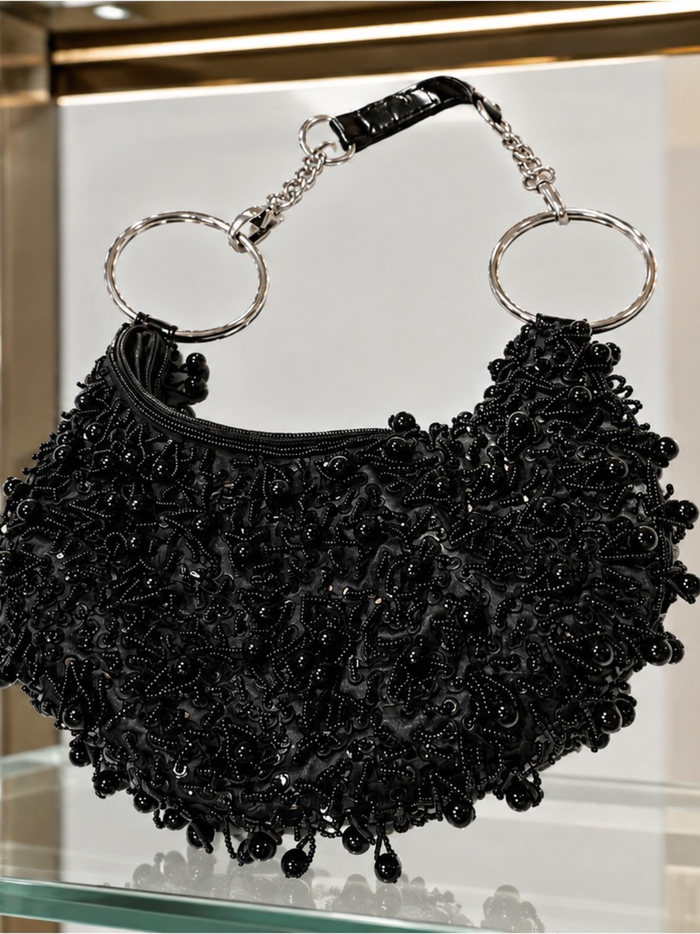 ALDO Vintage Black Beaded Sequin Evening Shoulder Bag Y2K Party Glam Clutch - Picture 2 of 12